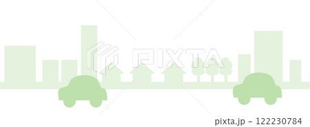 緑の車の走る町並み 122230784