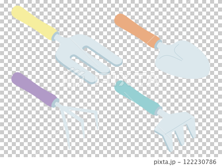 Pastel-colored gardening set: Shovel and fork (no main lines/diagonal angle) 122230786