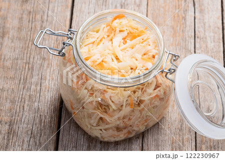Tasty marinated cabbage with carrot, healthy food Sauerkraut photography . Top view Tasty marinated cabbage with carrot, healthy food Sauerkraut photography . Top view 122230967
