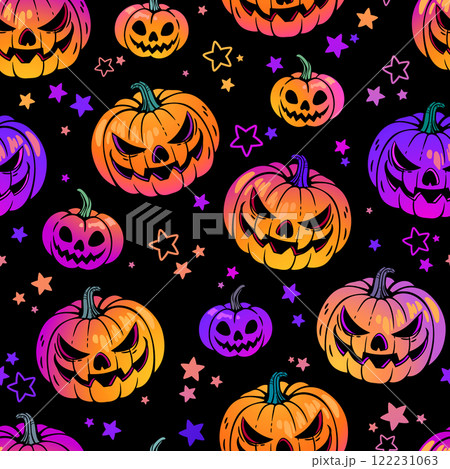 Seamless pattern of cartoon smiling halloween pumpkins Seamless pattern of cartoon smiling halloween pumpkins 122231063