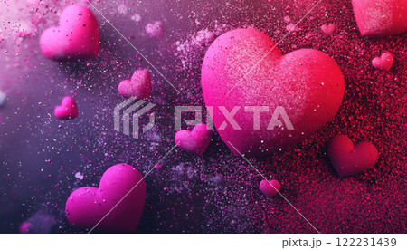 Glowing hearts with sparkling dust create romantic atmosphere 122231439