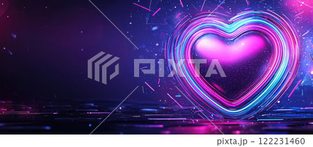 glowing neon heart with vibrant colors and dynamic light effects 122231460