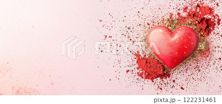 vibrant heart design surrounded by colorful powder, evoking love and creativity 122231461