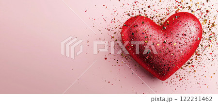 vibrant red heart surrounded by colorful glitter and confetti 122231462
