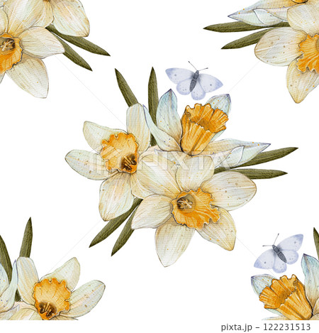 eamless Watercolor Daffodil and Butterfly Pattern eamless Watercolor Daffodil and Butterfly Pattern 122231513