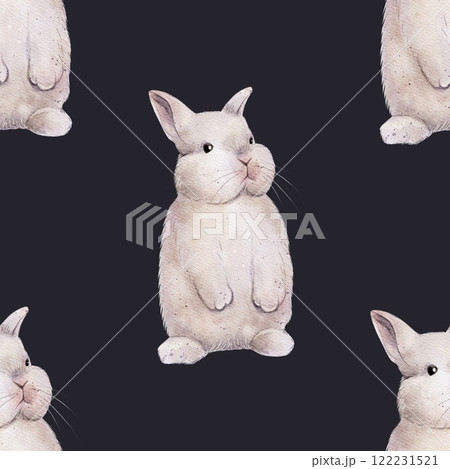 Watercolor Seamless pattern Chubby, fluffy rabbits, hares Watercolor Seamless pattern Chubby, fluffy rabbits, hares 122231521
