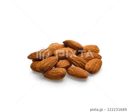 Heap of almonds isolated on white background - clipping path included 122231689