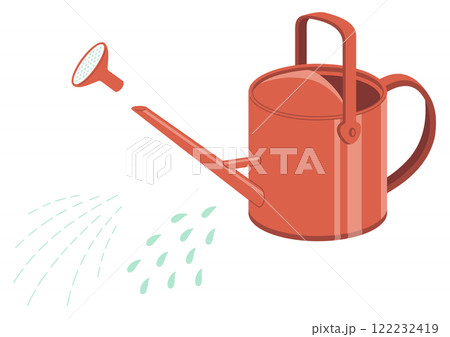 ブリキ製の赤いジョウロと水やりのパーツ(主線なし) ブリキ製の赤いジョウロと水やりのパーツ(主線なし) 122232419