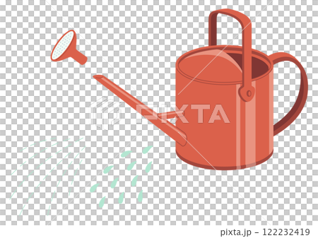 ブリキ製の赤いジョウロと水やりのパーツ(主線なし) ブリキ製の赤いジョウロと水やりのパーツ(主線なし) 122232419