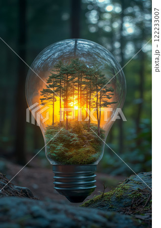 Forest Scene Encapsulated in a Light Bulb 122233007