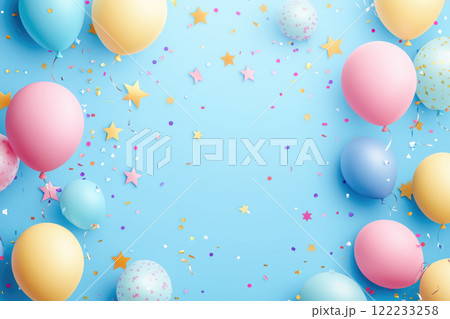 Happy birthday background with balloons and confetti 122233258