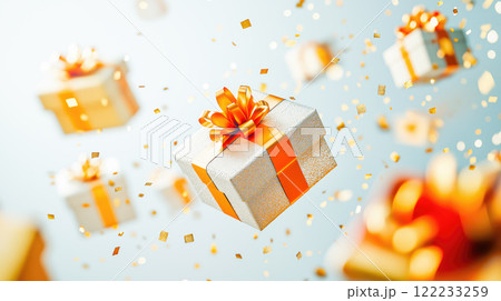 Gift boxes flying in the air 122233259