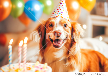 Cute dog celebrating his birthday 122233260