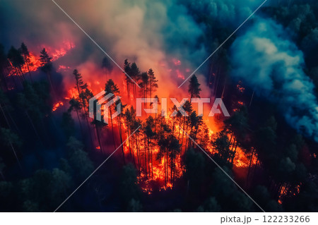 Drone view of forest fire 122233266