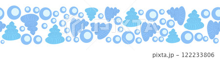Seamless horizontal banner pattern with shells, seaweed, fish, corals and starfish. Marine life 122233806