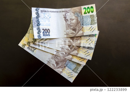 Money in Brazil. 200 Brazilian banknotes Reais Real BRL. 122233899