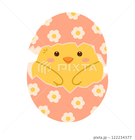 Chick hatch from cracked Easter egg. Flat vector isolated illustration 122234377