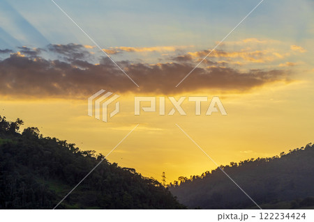 Beautiful colorful sunrise over the mountains Angra dos Reis Brazil. 122234424