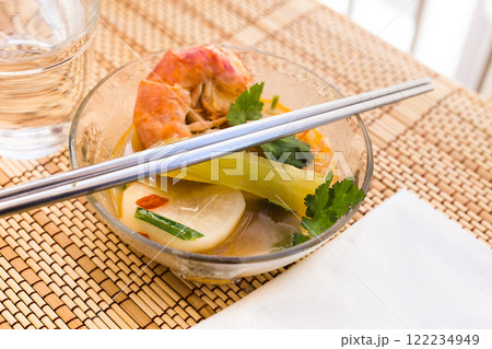 Thai soup with seafood and vegetables 122234949