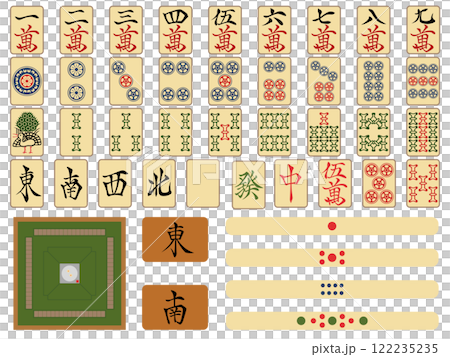 Antique style old mahjong tile icon set Antique style old mahjong tile icon set 122235235