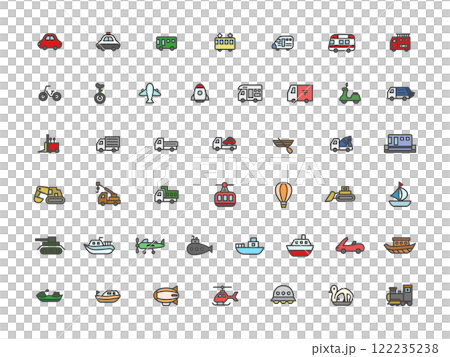 カラー乗り物関連のイラストアイコンセット 122235238