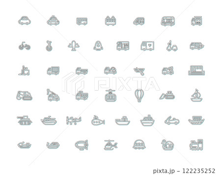 カラーシャドウ乗り物関連のイラストアイコンセット 122235252