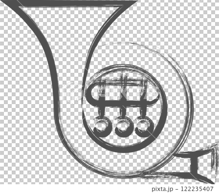 楽器関連の筆書き単品イラスト　ホルン 122235407
