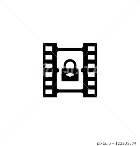Icon of film strip with padlock, symbolizing secure media content 122235574