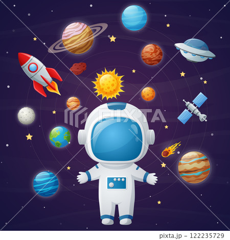 Set of outer space object cartoon. Vector illustration 122235729