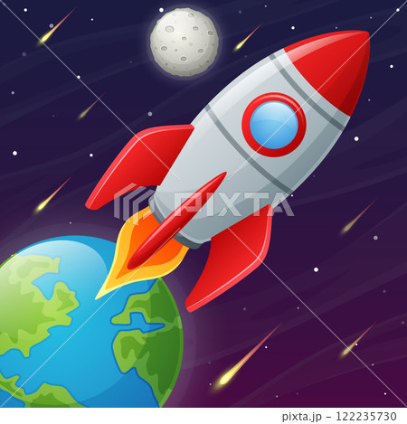 Vector illustration of space rocket launch in universe 122235730
