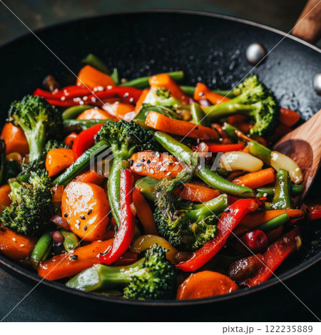 Colorful Stir-Fried Vegetables in a Pan 122235889