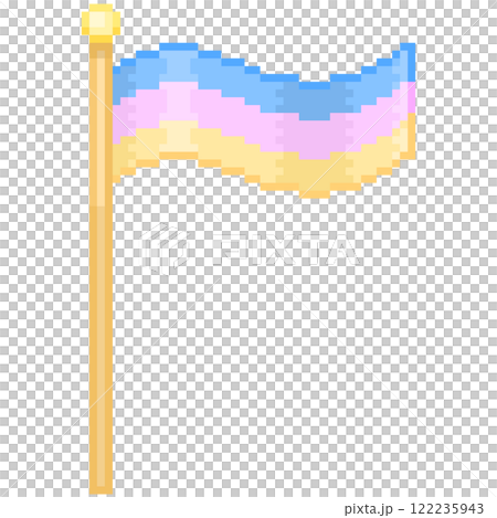 Pixel illustration of pastel colored fluttering flags 122235943