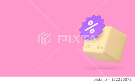 Postal parcel delivery sale discount percent badge cardboard box banner copy space vector 122236078
