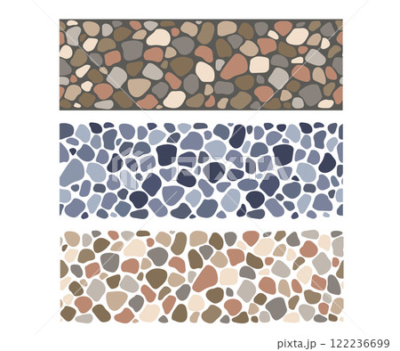 Cobblestone mosaic seamless borders set, stone texture. Vector abstract repeat background Cobblestone mosaic seamless borders set, stone texture. Vector abstract repeat background 122236699