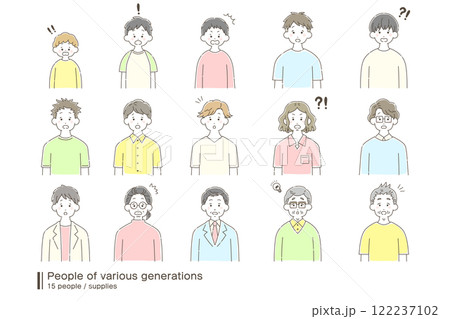さまざまな世代の男性[驚き顔]のゆるいイラスト(セット) 122237102