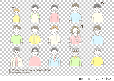 さまざまな世代の男性[驚き顔]のゆるいイラスト(セット) 122237102
