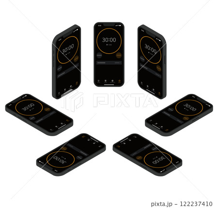黒いスマートフォンのアイソメイラストセット_タイマー 122237410