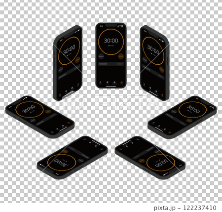 黒いスマートフォンのアイソメイラストセット_タイマー 122237410