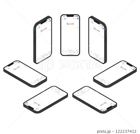 黒いスマートフォンのアイソメイラストセット_検索画面 122237412