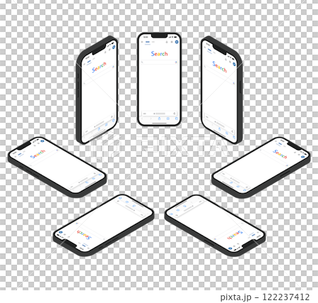 黒いスマートフォンのアイソメイラストセット_検索画面 122237412