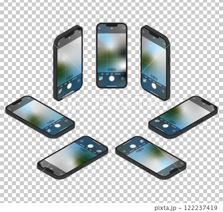 黑色智慧型手機等距插畫集_照片 122237419