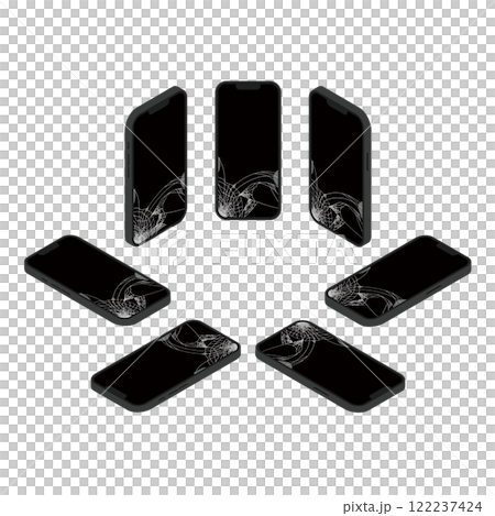 黒いスマートフォンのアイソメイラストセット_ヒビ 122237424