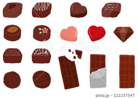 手書きの可愛くておしゃれなチョコレートのイラストセット 手書きの可愛くておしゃれなチョコレートのイラストセット 122237547