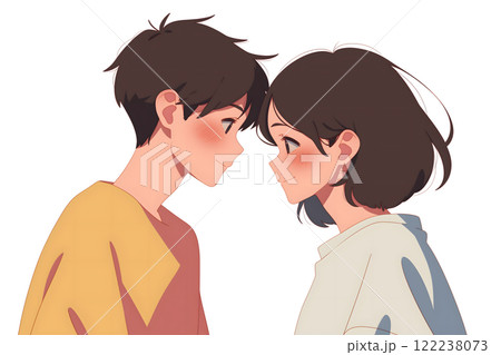 見つめ合うカップルのイラスト、白背景(生成AI画像) 見つめ合うカップルのイラスト、白背景(生成AI画像) 122238073