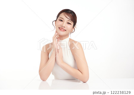 Beautiful young asian woman with clean fresh skin on white background, Face care, Facial treatment, Cosmetology, beauty and spa, Asian women portrait. 122238129