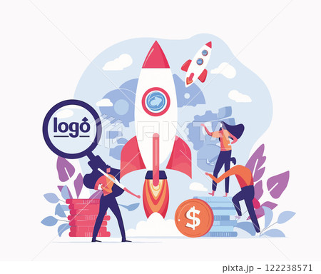 Teamwork propels business launch, achieving financial success with innovative logo 122238571