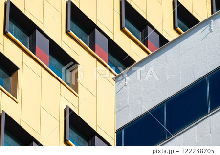 Hotel intercontinental with geometrical patterns of the windows in Tirana, Albania Hotel intercontinental with geometrical patterns of the windows in Tirana, Albania 122238705