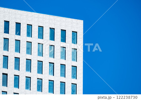 Residential blue colored high rise apartment block in Tirana, Albania Residential blue colored high rise apartment block in Tirana, Albania 122238730