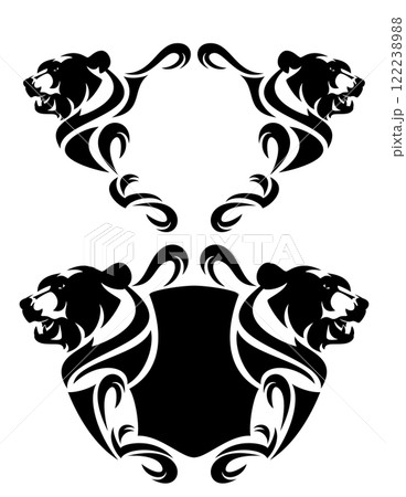 brown bear heads and heraldic coat of arms shield black and white vector design set 122238988