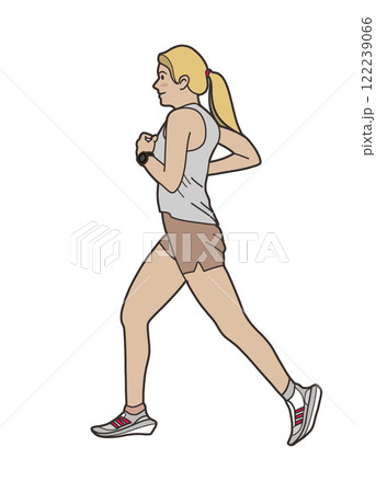 Active girl jogging in sportswear, showing determination and fitness 122239066